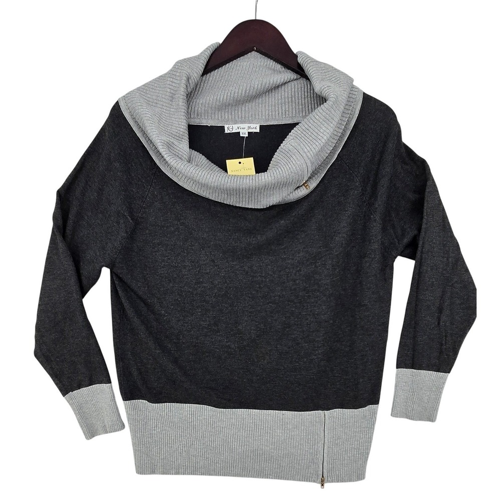 Nancy Yang New York Womens XXL Gray Cowl Neck Zip Hem Sweater NWT‎